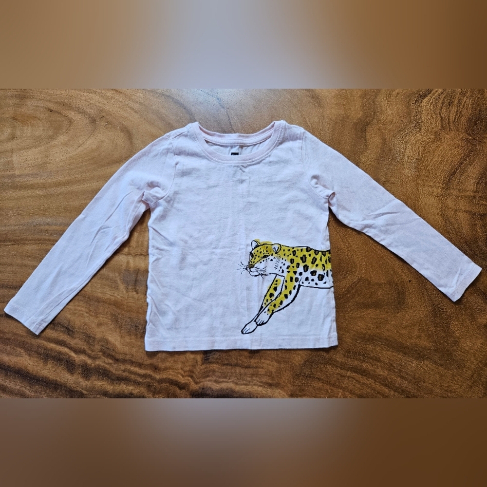 Tea Collection Pink Long Sleeve Shirt with Leopard Design Size 4